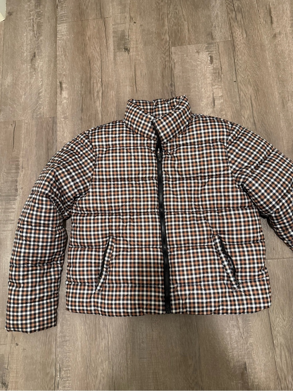 Time and Tru Brown Plaid Puffer Jacket